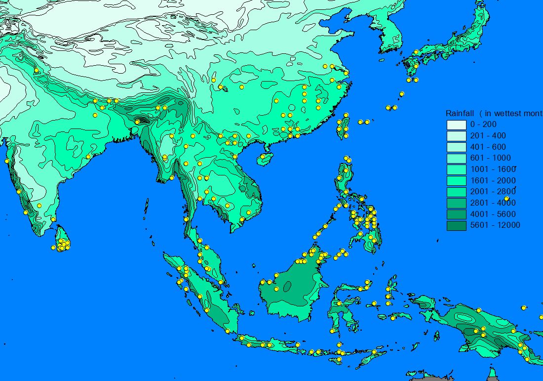 monthly rainfall: more records in wet areas